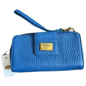 Fossil Blue Leather Wristlet